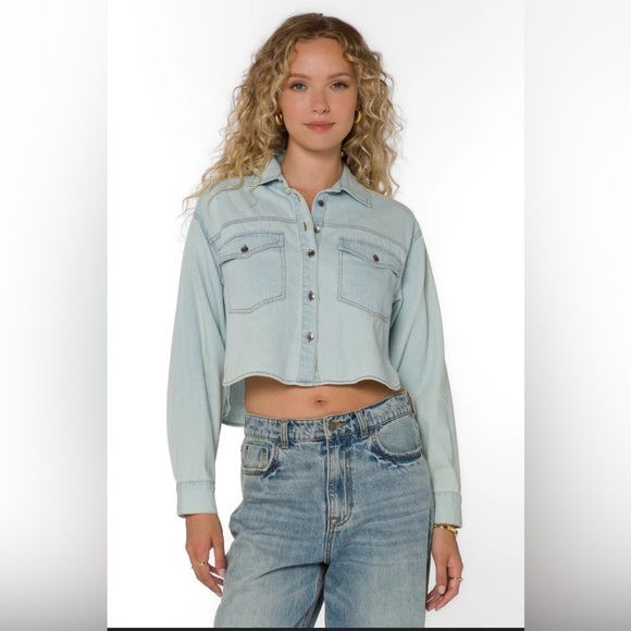 Revamped Tops - Revamped Sky Blue cropped Denim Top NWOT size SMALL